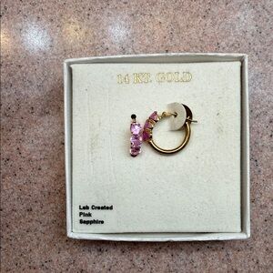 14 KT Gold Pink Sapphire Hoop Earring